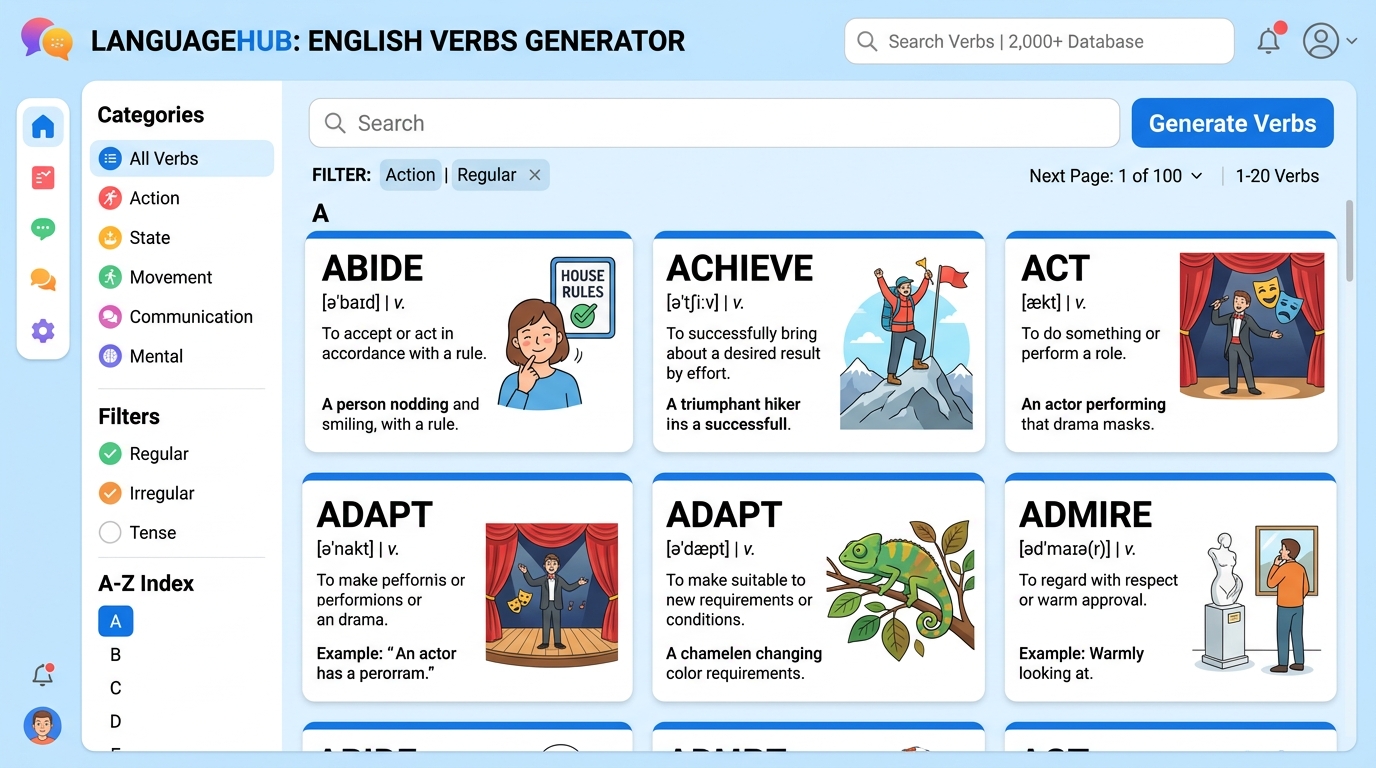English Verbs Generator: 2,000 Common Verbs Tool